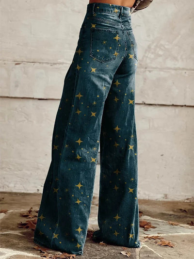 Greta - Star Print Casual Wide Leg Pants