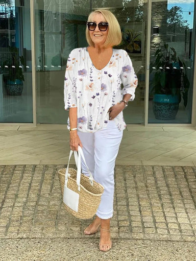 Valentina - Cotton and Linen Floral Top