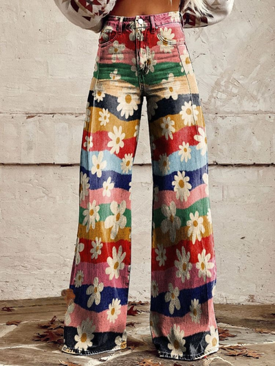 Cassandra - Boho Retro Flower Flared Pants