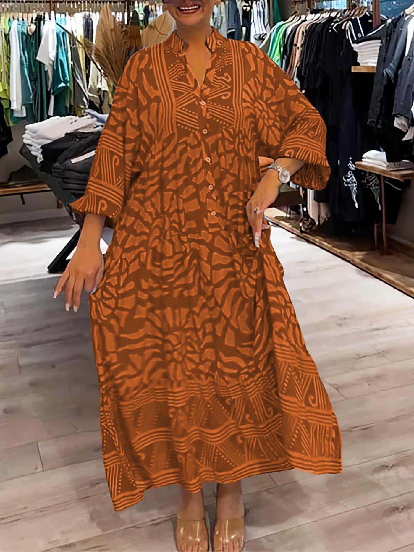 Jacinta - Women's V-neck Printed Loose Dress