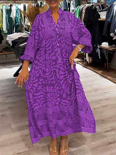 Jacinta - Women's V-neck Printed Loose Dress