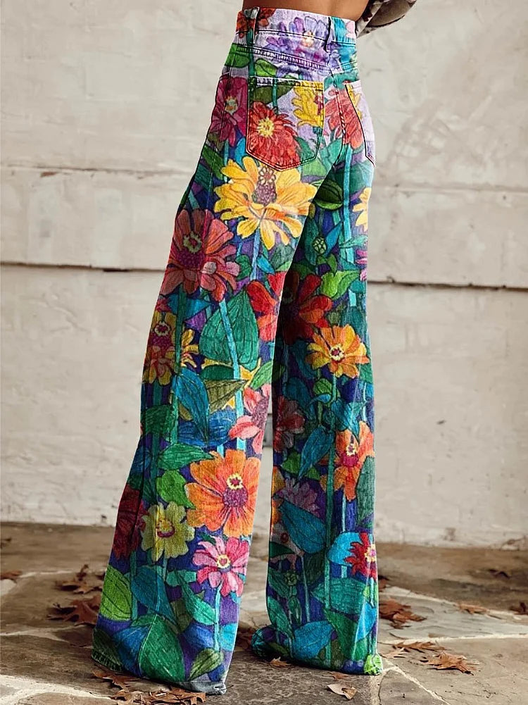 Brooklyn - Causal Daisy Print Wide Leg Pants