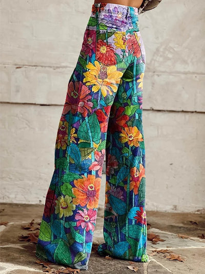 Brooklyn - Causal Daisy Print Wide Leg Pants