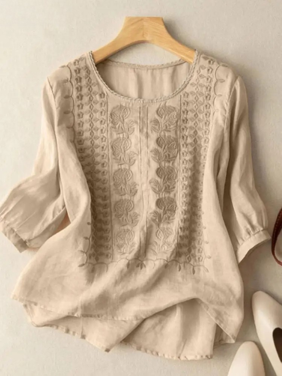 Nia - Embroidered Cotton Boho Blouse (Small Fit)