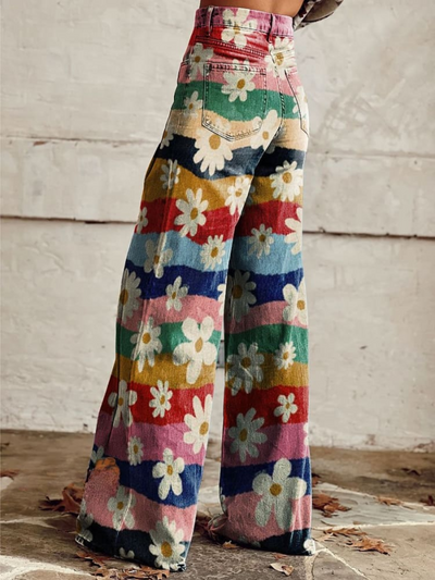 Cassandra - Boho Retro Flower Flared Pants