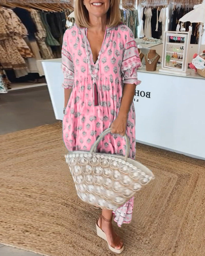 Pippa - Printed V-Neck Half Sleeve Dress