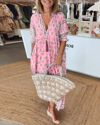 Pippa - Printed V-Neck Half Sleeve Dress