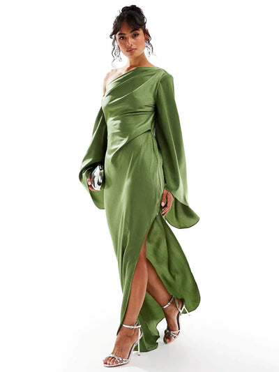 Asyntha™ | One-Shoulder Bell Sleeves Maxi Dress