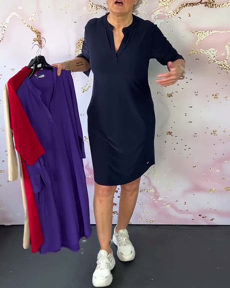 Joline - Solid Dress with V-Neck