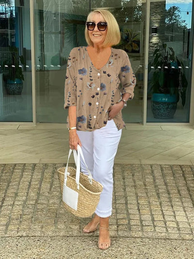 Valentina - Cotton and Linen Floral Top