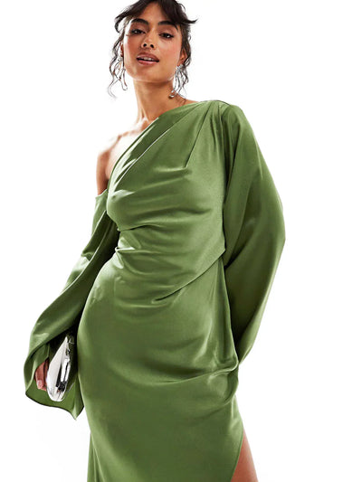 Asyntha™ | One-Shoulder Bell Sleeves Maxi Dress