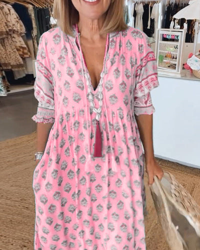 Pippa - Printed V-Neck Half Sleeve Dress
