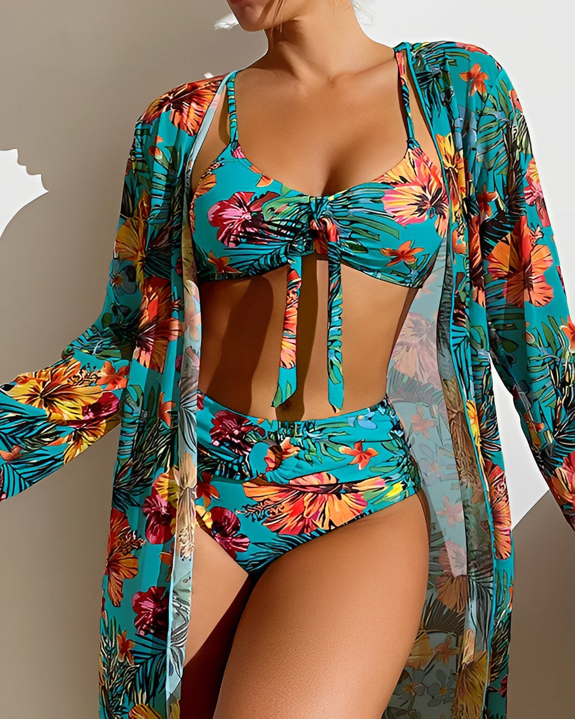 Emma - Tropical Print Bikini Set with Cover-Up