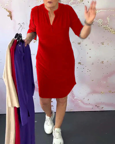 Joline - Solid Dress with V-Neck