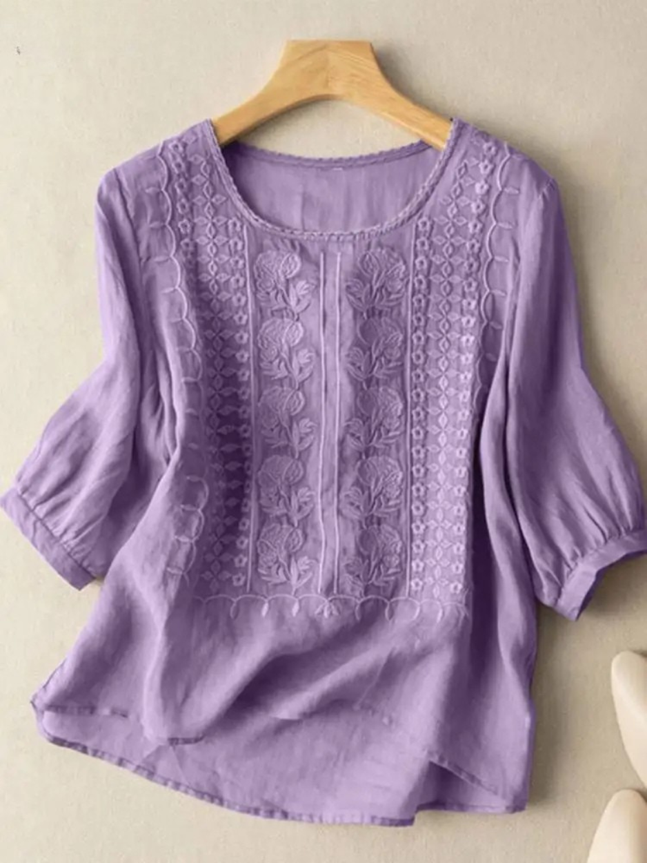 Nia - Embroidered Cotton Boho Blouse (Small Fit)