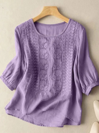 Nia - Embroidered Cotton Boho Blouse (Small Fit)