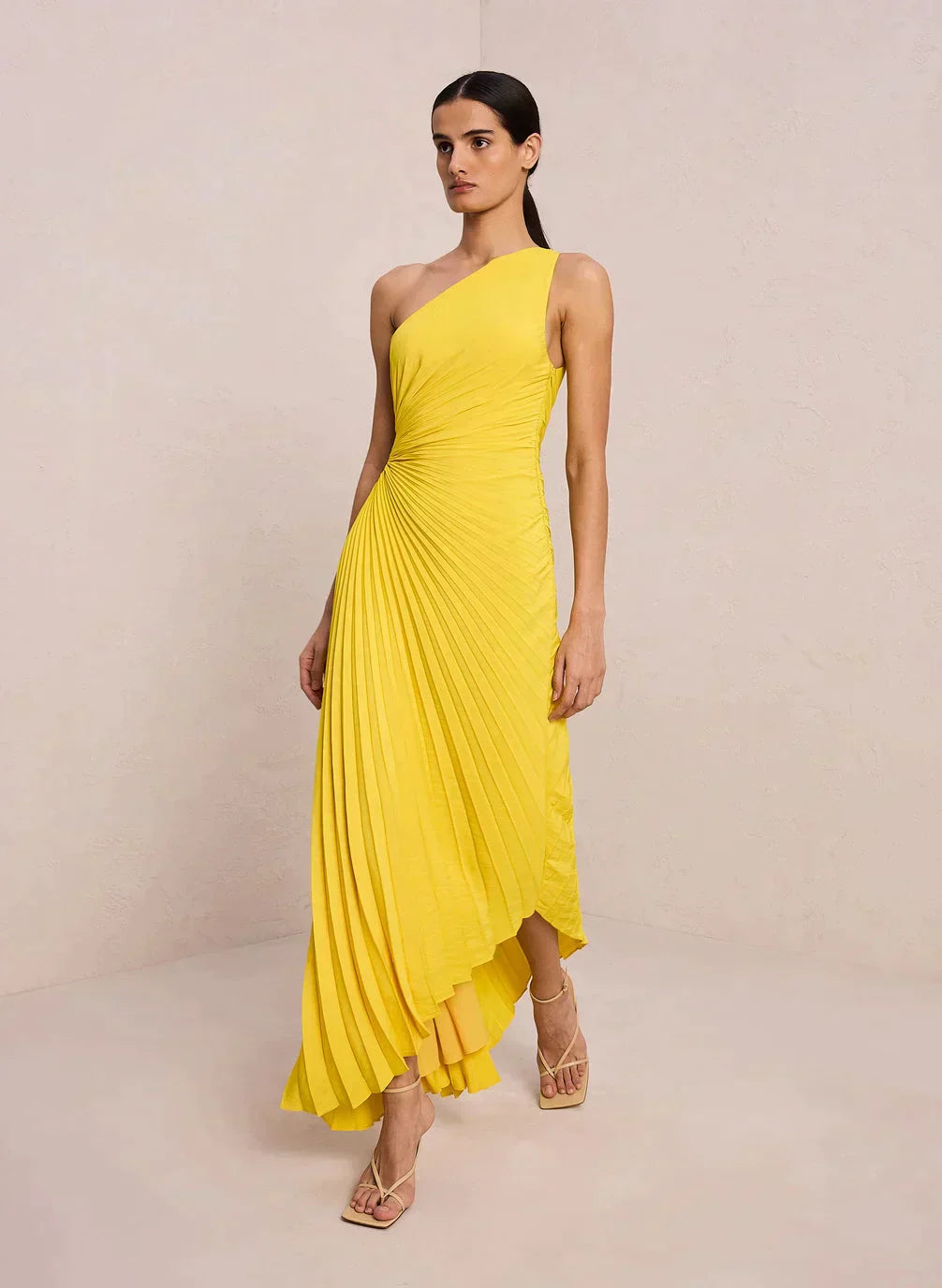 Sylviana™ | One Shoulder Pleated Midi Dress