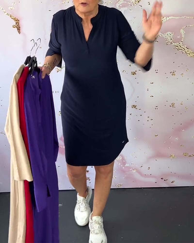 Joline - Solid Dress with V-Neck