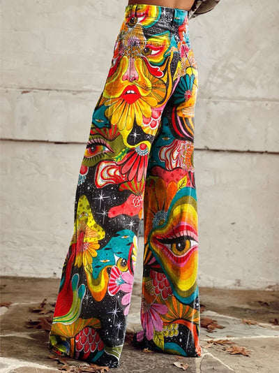 Kaitlyn - Rainbow Art Print Wide Leg Pants