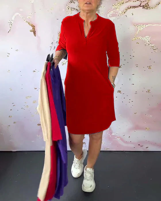 Joline - Solid Dress with V-Neck