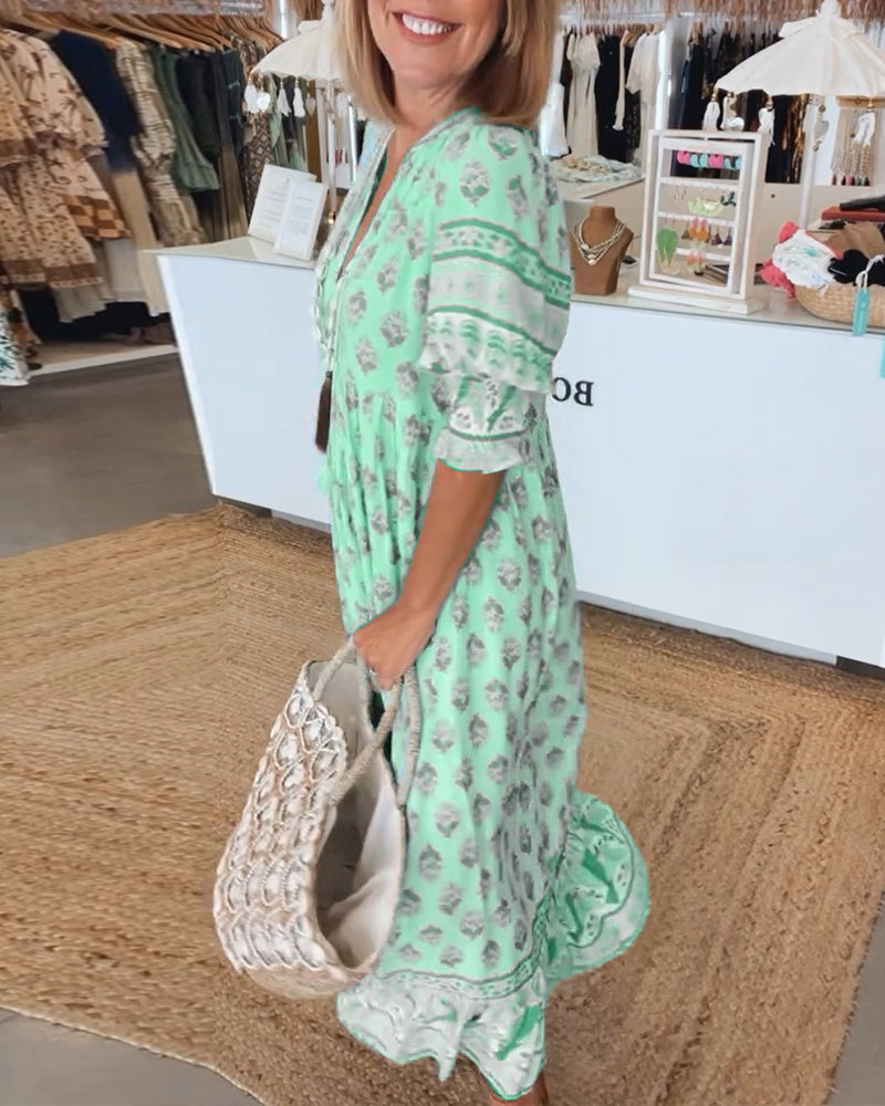 Pippa - Printed V-Neck Half Sleeve Dress