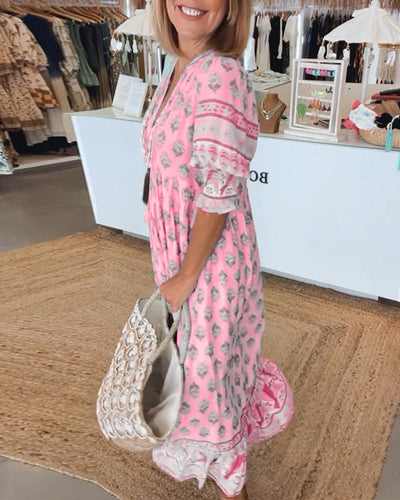 Pippa - Printed V-Neck Half Sleeve Dress