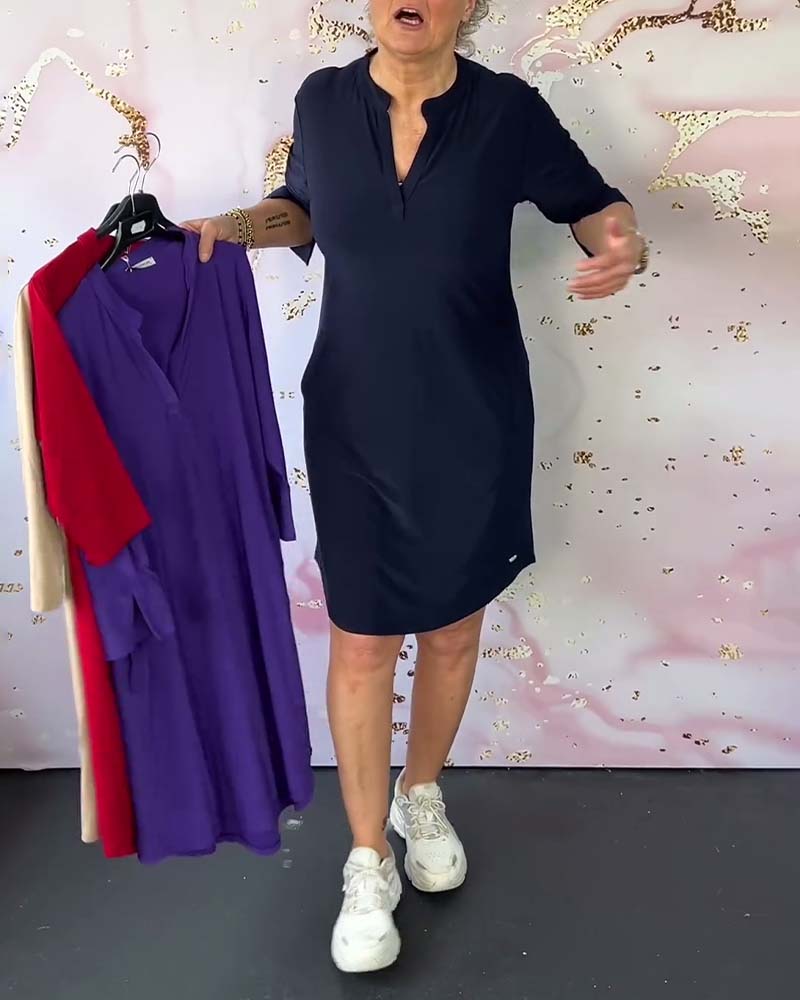Joline - Solid Dress with V-Neck