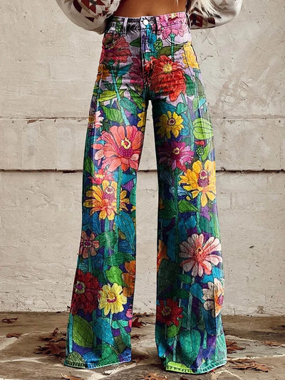 Brooklyn - Causal Daisy Print Wide Leg Pants
