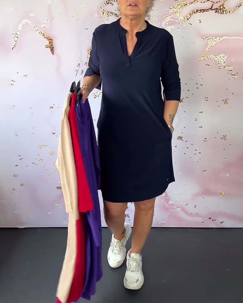Joline - Solid Dress with V-Neck