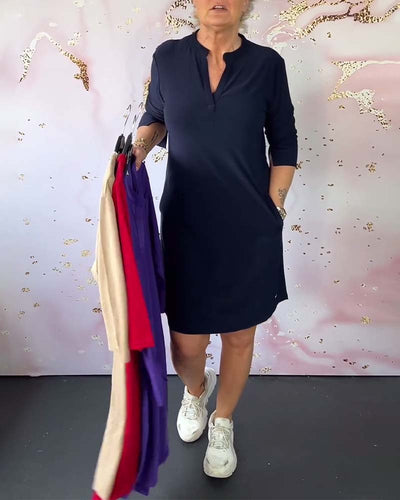 Joline - Solid Dress with V-Neck