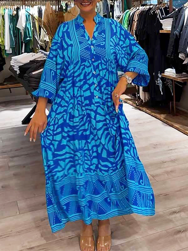 Jacinta - Women's V-neck Printed Loose Dress