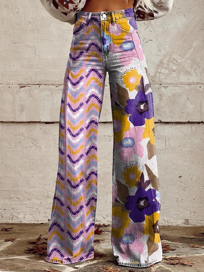 Caitlin - Colorful Flower Geometric Pattern Pants