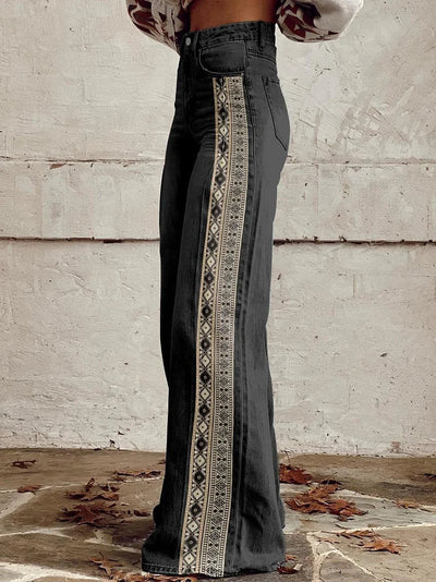June - Black Stripe Print Wide Leg Pants