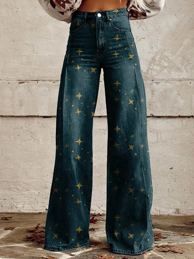 Greta - Star Print Casual Wide Leg Pants