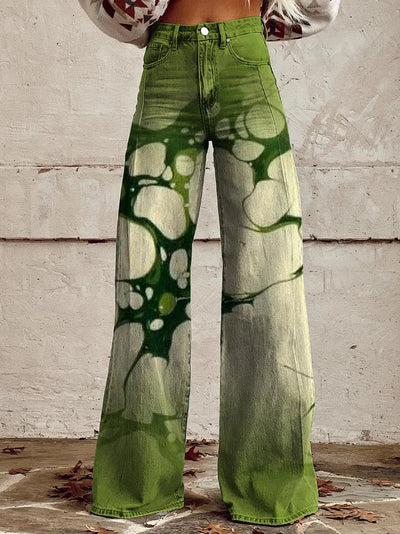 Desiree - Retro Green Gradient Water Pattern Pants
