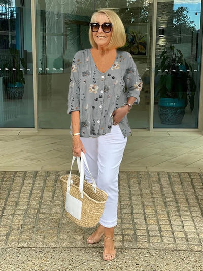 Valentina - Cotton and Linen Floral Top