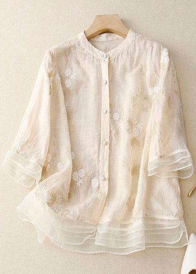 Lacey -  Embroidered Cotton-Linen Blouse