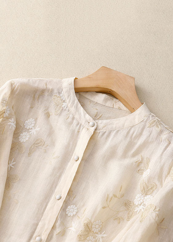 Lacey -  Embroidered Cotton-Linen Blouse