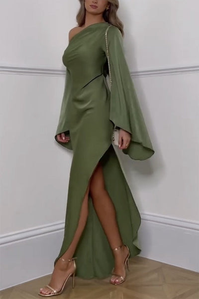 Asyntha™ | One-Shoulder Bell Sleeves Maxi Dress