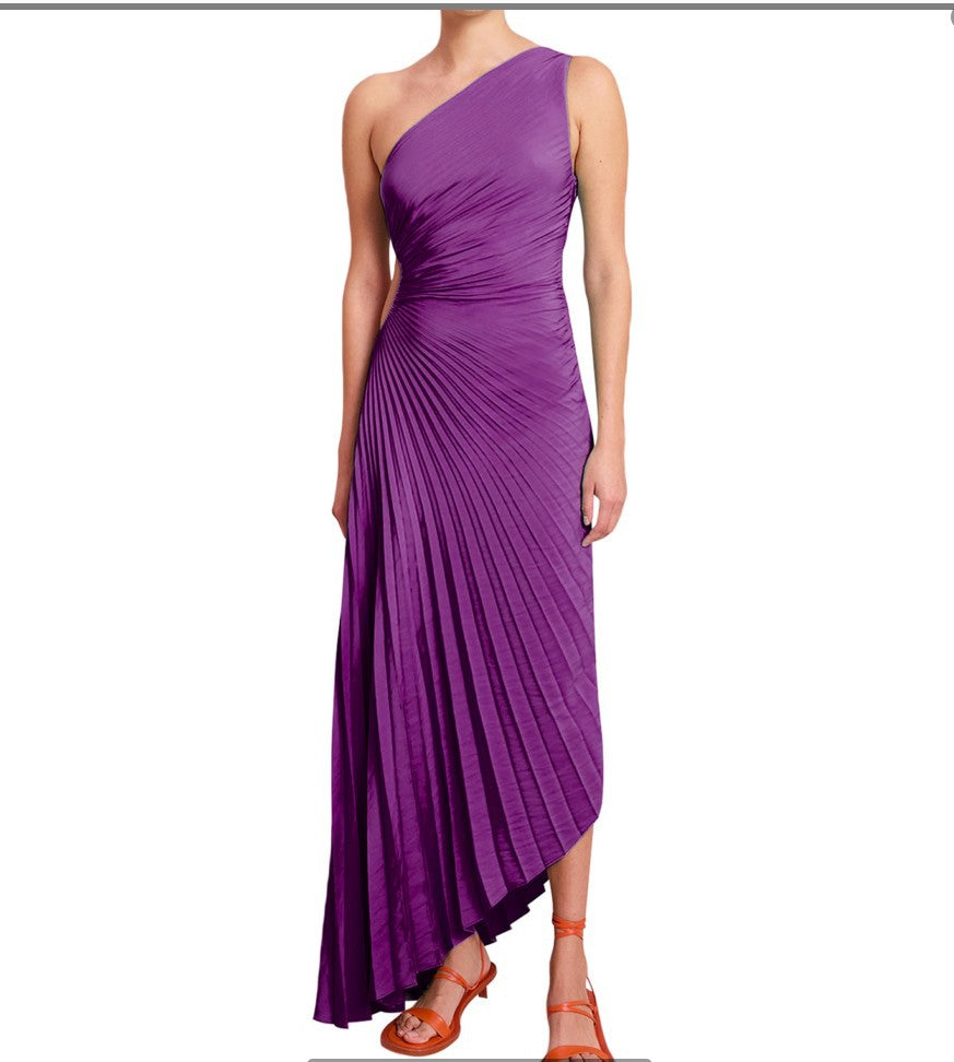 Sylviana™ | One Shoulder Pleated Midi Dress