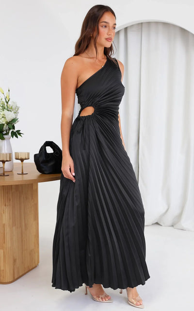 Sylviana™ | One Shoulder Pleated Midi Dress