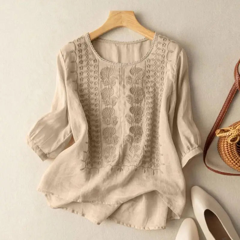 Nia - Embroidered Cotton Boho Blouse (Small Fit)