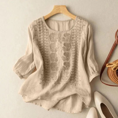 Nia - Embroidered Cotton Boho Blouse (Small Fit)