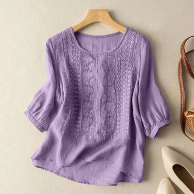 Nia - Embroidered Cotton Boho Blouse (Small Fit)