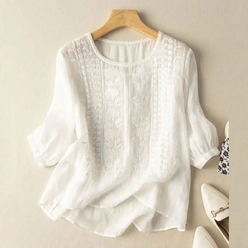 Nia - Embroidered Cotton Boho Blouse (Small Fit)