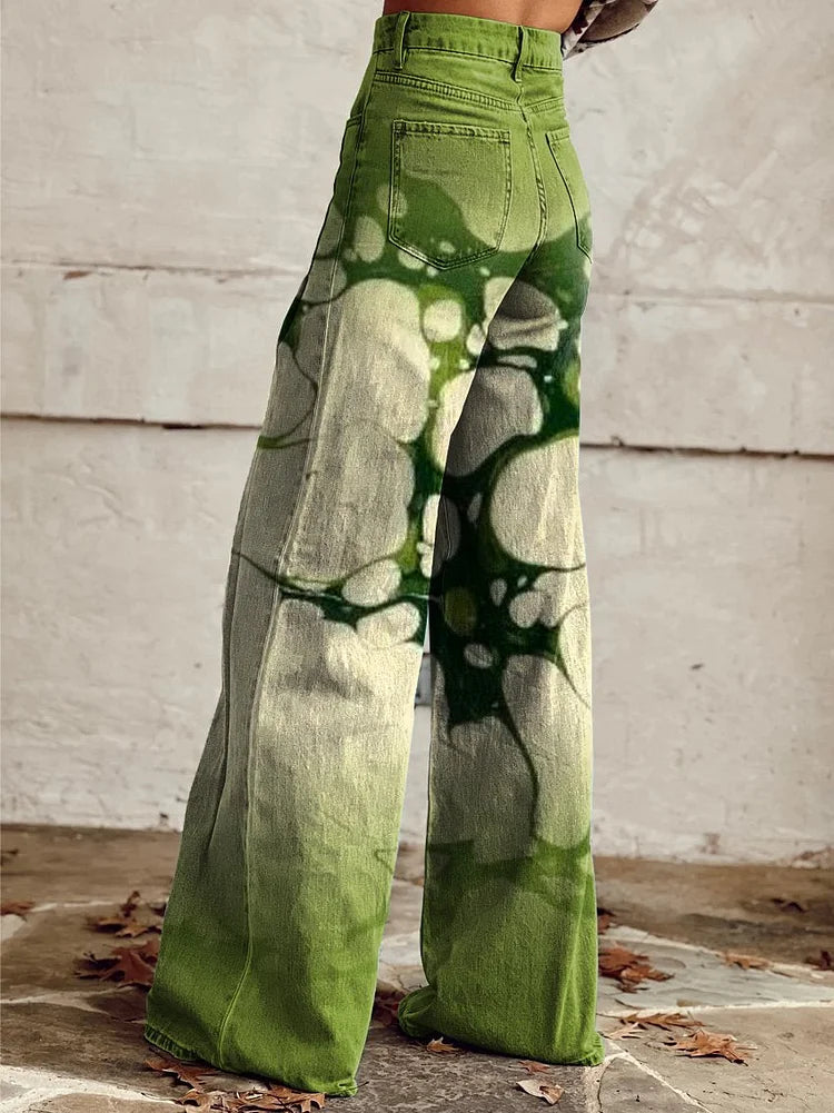 Desiree - Retro Green Gradient Water Pattern Pants
