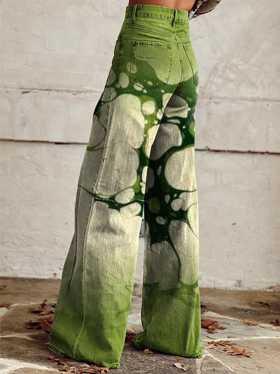 Desiree - Retro Green Gradient Water Pattern Pants