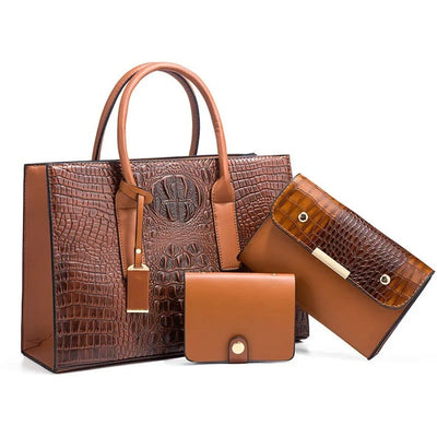 Sabina - Elegant Handbag Set with Crocodile Skin Pattern, Wallet, and Clutch