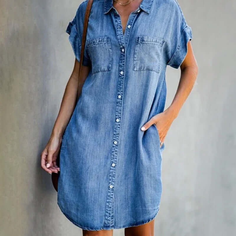 Eliana - Elegant Denim Dress with Tummy Coverage