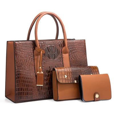 Sabina - Elegant Handbag Set with Crocodile Skin Pattern, Wallet, and Clutch